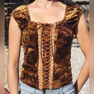 Brown Suede Boned Corset Top (S) by Vizio